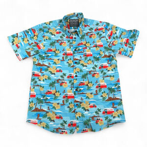 Dixxon Flannel Hawaiian Shirt Adult LARGE Blue Snap On Tools Floral Limited Ed